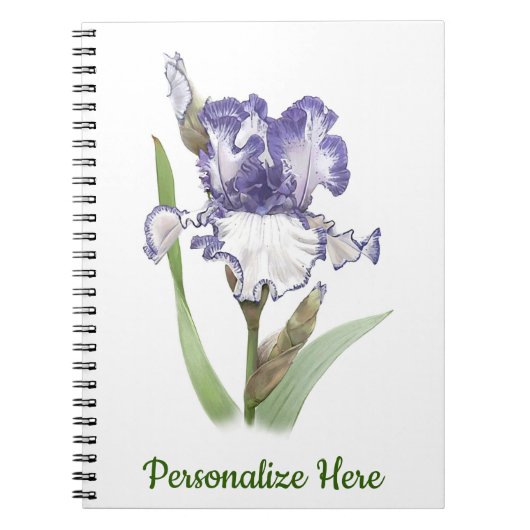 Paarse en Witte Geplooide Iris Notitieboek (Voorkant)