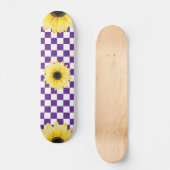 paarse en witte Geruite & Zonnebloem Persoonlijk Skateboard (Voorkant)