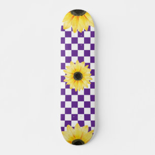 paarse en witte Geruite & Zonnebloem Persoonlijk Skateboard