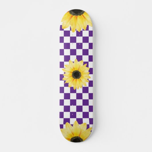 paarse en witte Geruite & Zonnebloem Persoonlijk Skateboard (Voorkant)