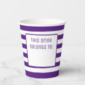 Paarse en witte gestreepte "Deze Drink behoort toe Papieren Bekers (Voorkant)