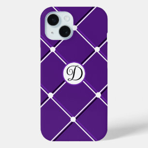 Paarse en Witte Gestreepte Ontwerp Fancy D-Initiaa iPhone 15 Case