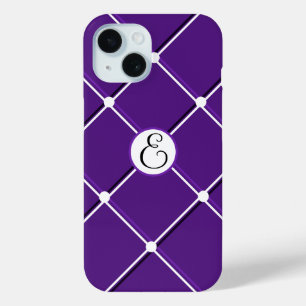 Paarse en Witte Gestreepte Ontwerp Fancy E-Initiaa iPhone 15 Case