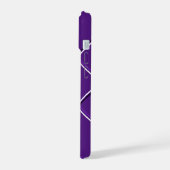 Paarse en Witte Gestreepte Ontwerp Fancy E-Initiaa iPhone 15 Case (Linkerkant)