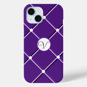 Paarse en Witte Gestreepte Ontwerp Fancy V-Initiaa iPhone 15 Case