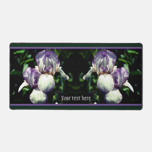 Paarse en witte gevlekte Iris bloemen op maat Bureaumat (Voorkant)
