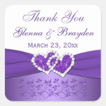 Paarse en Witte Gevoegde Harten Bruiloft Sticker