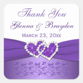 Paarse en Witte Gevoegde Harten Bruiloft Sticker