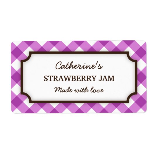 Paarse en witte gingham-bliksetiketten etiket (Voorkant)