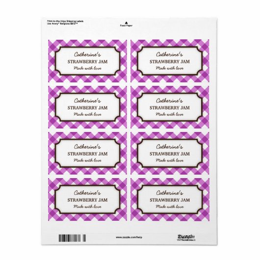 Paarse en witte gingham-bliksetiketten etiket (Full Sheet)