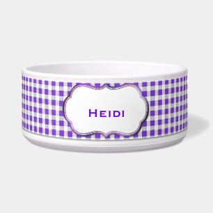 Paarse en witte Gingham Custom Dog Bowl Voerbakje