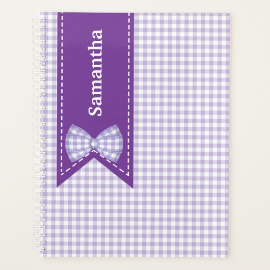 Paarse en witte Gingham Custom Planner (Voorkant)