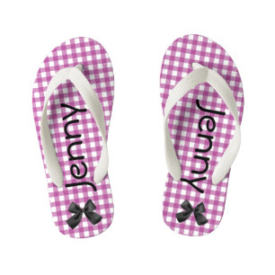 Paarse en witte Gingham-meisjesslippers Kinder Teenslippers