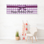 Paarse en witte gingham met Bow Birthday Banner (Insitu)