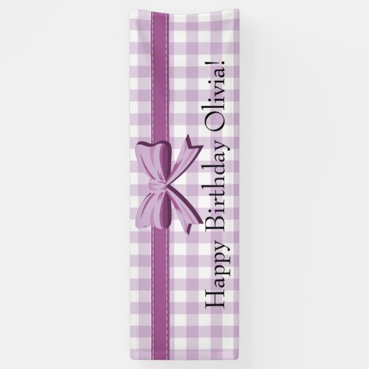 Paarse en witte gingham met Bow Birthday Banner (Verticaal)