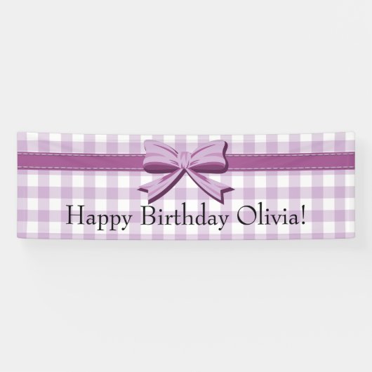 Paarse en witte gingham met Bow Birthday Banner (Horizontaal)