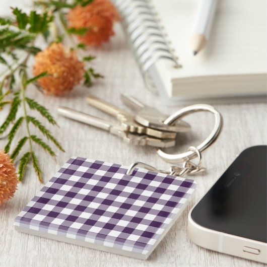 Paarse en witte gingham Pattern Sleutelhanger (Voorkant Rechts)