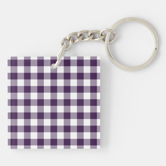 Paarse en witte gingham Pattern Sleutelhanger (Achterkant)