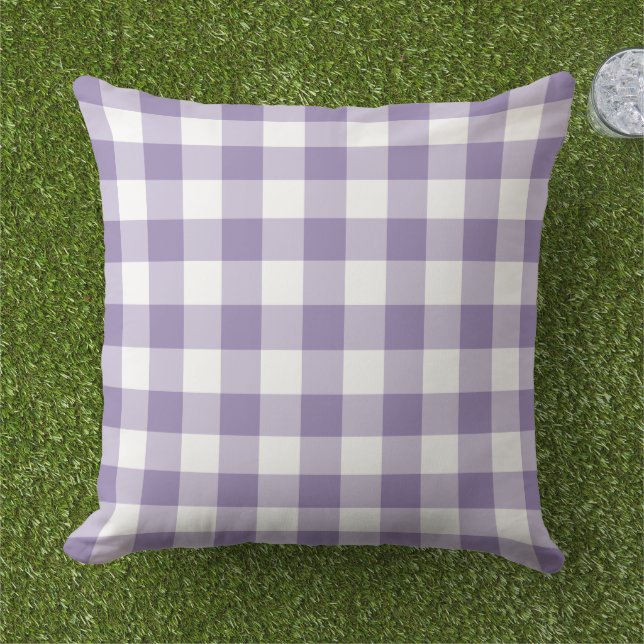 Paarse en witte gingham Pset Pattern Buitenkussen (Gras)