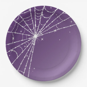 Paarse en Witte Glanzende Diamanten Spinnenweb Papieren Bordje