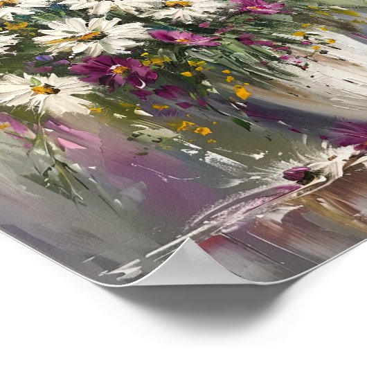 Paarse en witte gouache beschilderde madeliefjes poster (Hoek)