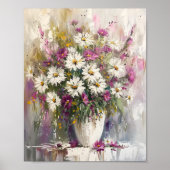 Paarse en witte gouache beschilderde madeliefjes poster (Voorkant)