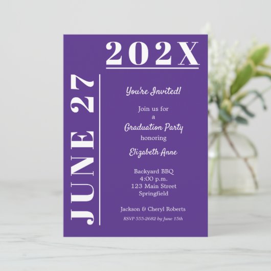 Paarse en Witte GraduPartij Kaart (Staand voorkant)