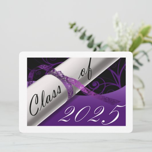 Paarse en Witte GraduPartij Kaart (Staand voorkant)