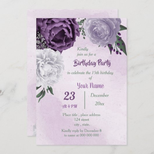 paarse en witte griekse feestdag kaart (Voorkant / Achterkant)