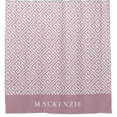 Paarse en Witte Griekse Sleutel Naam Monogram Douchegordijn (Voorkant)