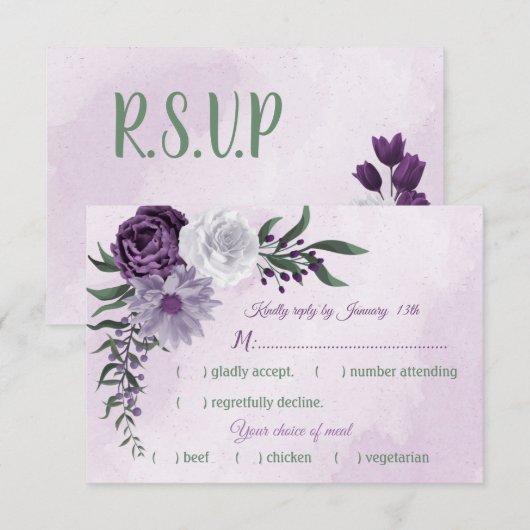 paarse en witte griesgriesmeel keuze RSVP kaartje (Voorkant / Achterkant)