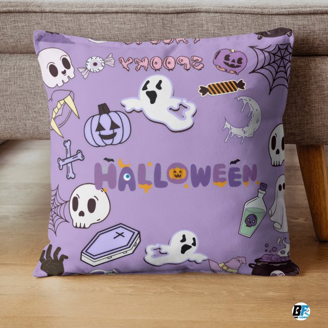 Paarse en witte Halloween - Spooky Kussen (#ordernow)