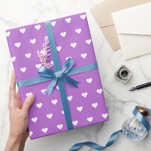 Paarse en Witte Hartjes | Douane Inpakpapier (Geschenken)