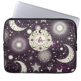 Paarse en witte hemelse dromen: maan en sterren laptop sleeve