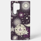 Paarse en witte hemelse dromen: maan en sterren samsung galaxy hoesje (Achterkant)