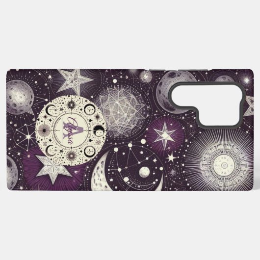 Paarse en witte hemelse dromen: maan en sterren samsung galaxy hoesje (Achterkant horizontaal)