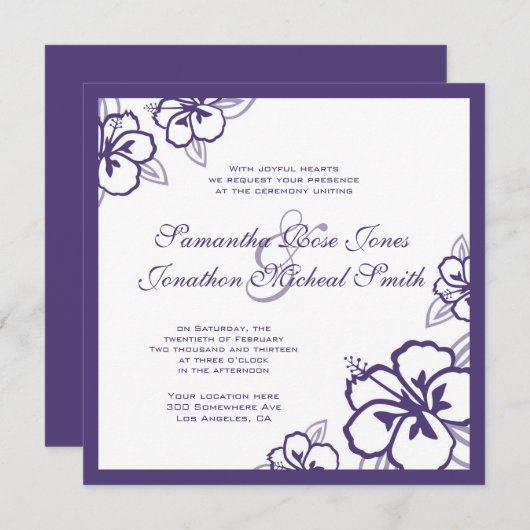 Paarse en Witte Hibiscus Flowers Aangepast huwelij Kaart (Voorkant / Achterkant)