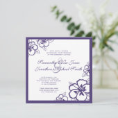 Paarse en Witte Hibiscus Flowers Aangepast huwelij Kaart (Staand voorkant)