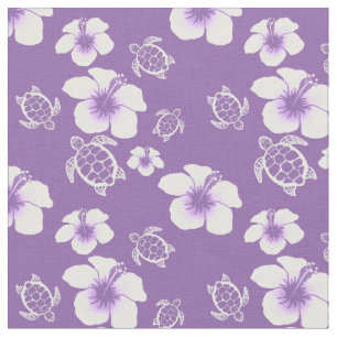Paarse en witte hibiscus Honu Hawaiian Fabric Stof