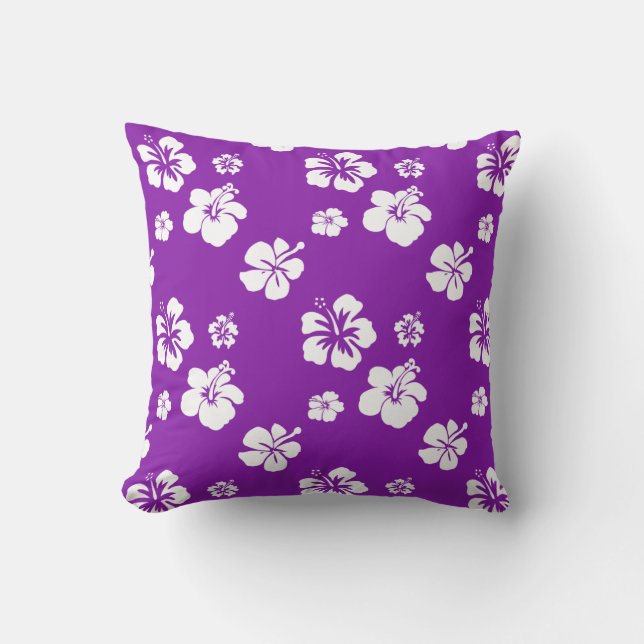 Paarse en Witte Hibiscus Kussen (Voorkant)