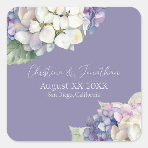Paarse en witte hortensia bloemen op lavendel vierkante sticker
