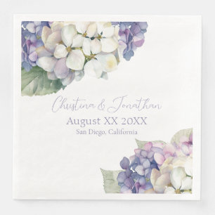 Paarse en witte hortensia bloemen servet