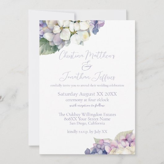 Paarse en witte hydrangeas kaart (Voorkant)