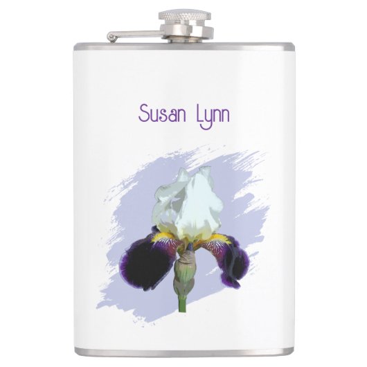 Paarse en Witte Iris Drinkfles Heupfles (Voorkant)