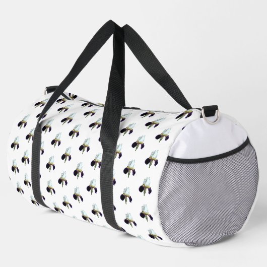 Paarse en Witte Iris Duffel Bat Plunjezak (Rechterhoek)