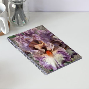 Paarse en Witte Iris met Oranje Baard Bloem Notitieboek