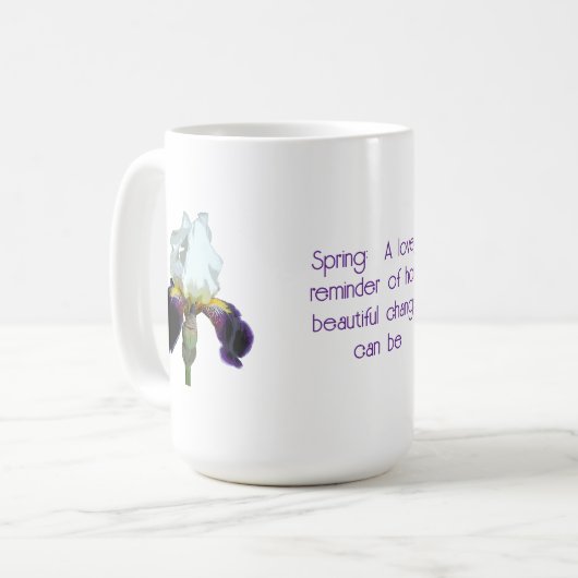 Paarse en Witte Iris met Quote Koffiemok (Voorkant links)