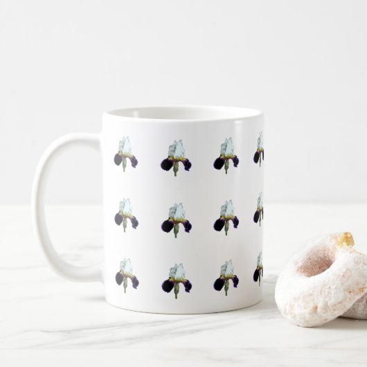 Paarse en Witte Iris Patroon Koffiemok (Met donut)