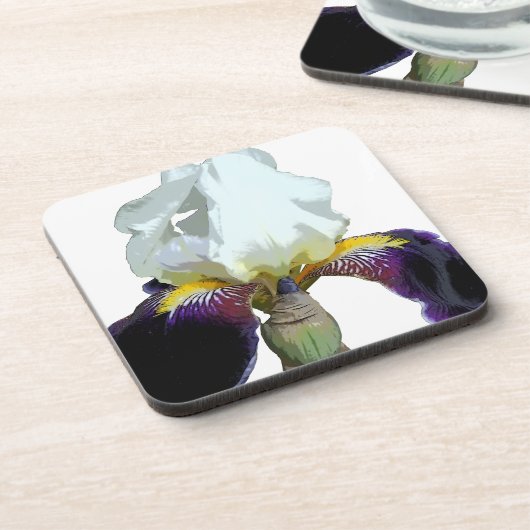 Paarse en Witte Iris Plastic Onderzetters (Linkerzijde)