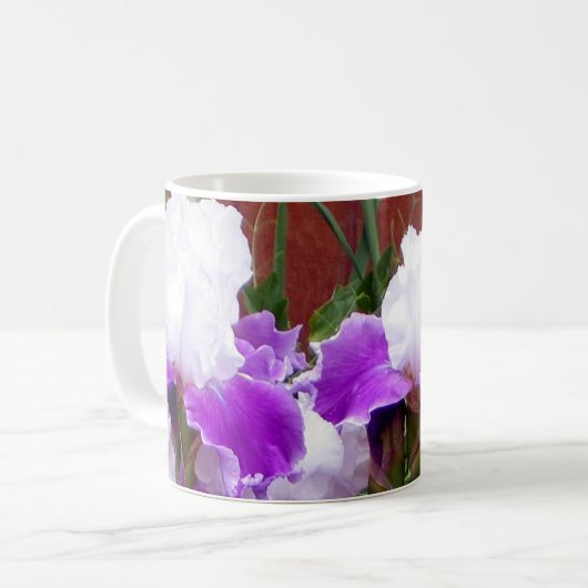 Paarse en witte Irises Koffiemok (Voorkant links)